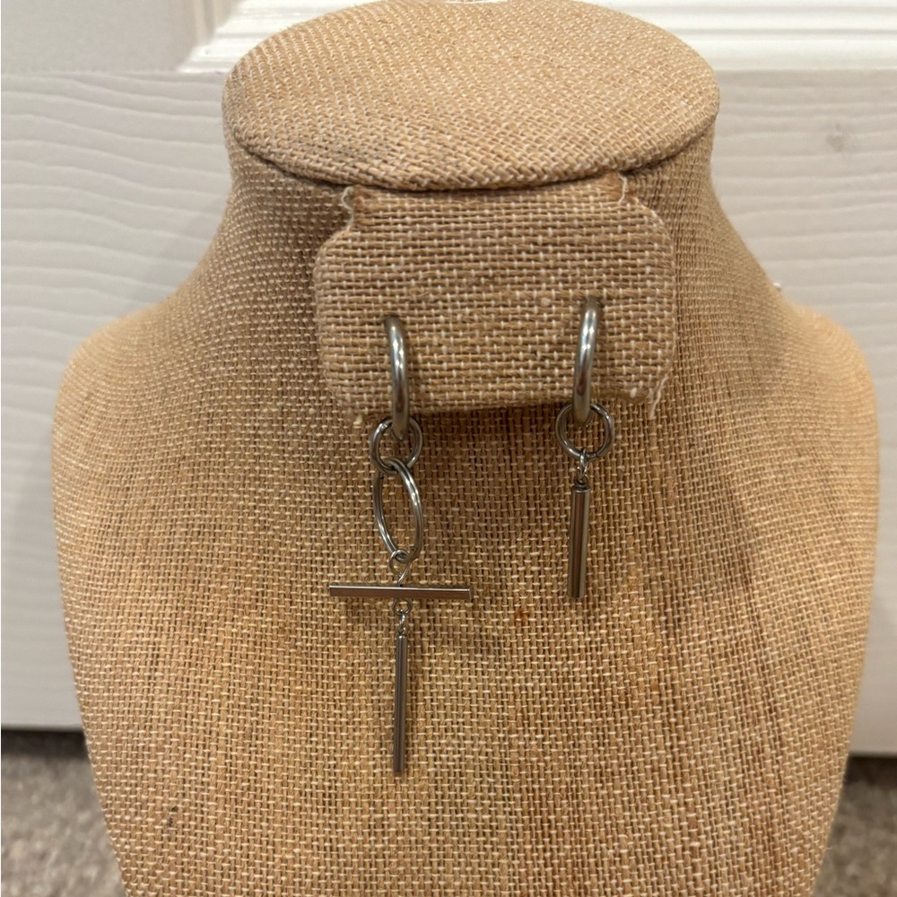 Silver Cross Dangle Earrings